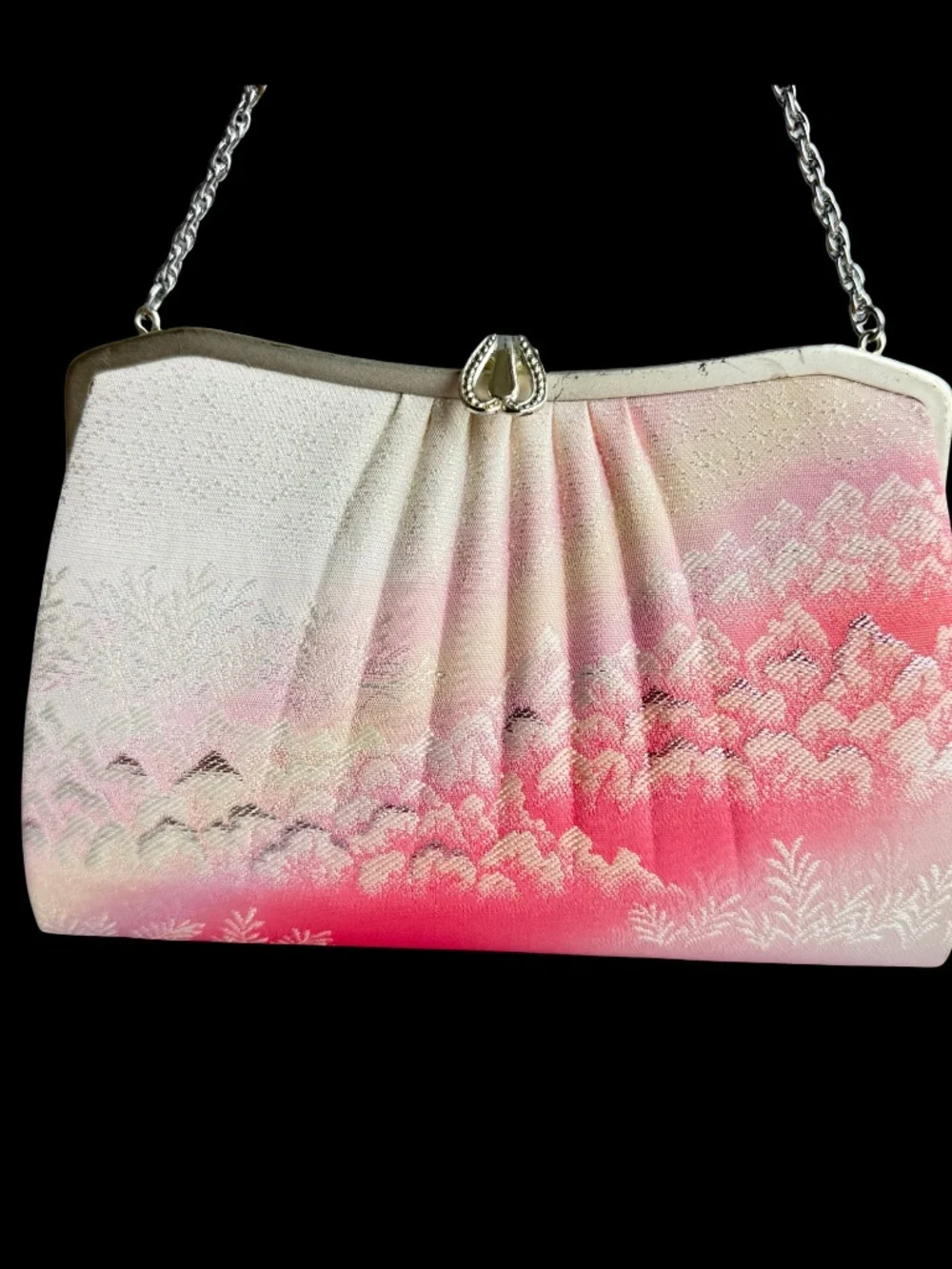 Vintage Japanese Kimono Clutch Bag Nishijin Brocade Pink Sakura Wedding Purse